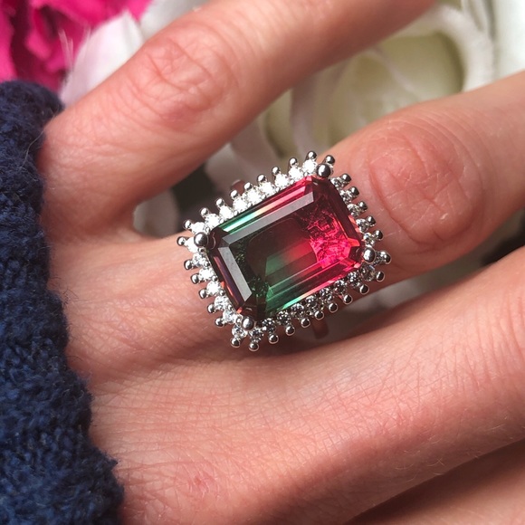 Unique gemstone/cz diamond sterling silver ring 6 - Picture 3 of 5